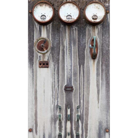 Old Electrical Panel II White Modern Wood Framed Art Print by Mahan, Kathy