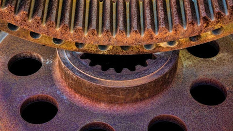 Rusty Gears I Black Ornate Wood Framed Art Print with Double Matting by Mahan, Kathy