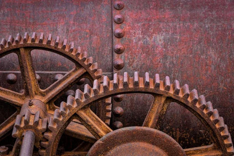 Rusty Gears II Black Ornate Wood Framed Art Print with Double Matting by Mahan, Kathy