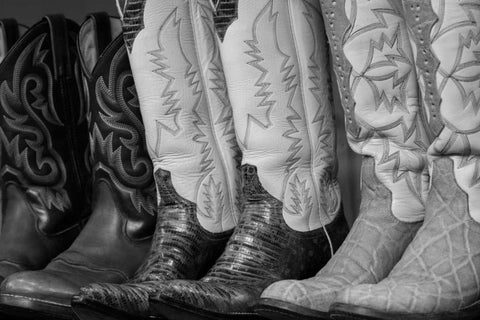 Cowboy Boots BW II Black Ornate Wood Framed Art Print with Double Matting by Mahan, Kathy