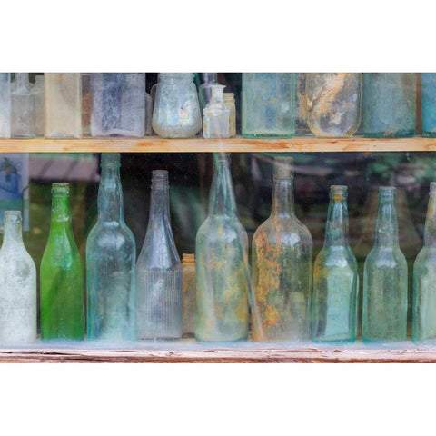 Old Bottles I White Modern Wood Framed Art Print by Mahan, Kathy