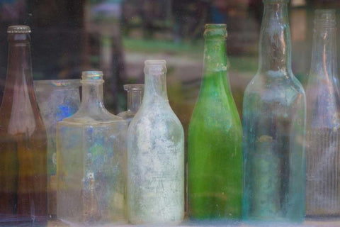 Old Bottles II White Modern Wood Framed Art Print with Double Matting by Mahan, Kathy