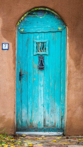 Blue Door III White Modern Wood Framed Art Print with Double Matting by Mahan, Kathy