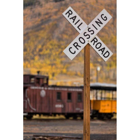 Railroad Crossing Gold Ornate Wood Framed Art Print with Double Matting by Mahan, Kathy
