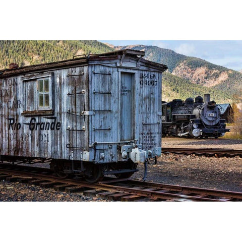 Vintage Caboose II Black Modern Wood Framed Art Print with Double Matting by Mahan, Kathy