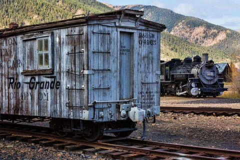 Vintage Caboose II White Modern Wood Framed Art Print with Double Matting by Mahan, Kathy