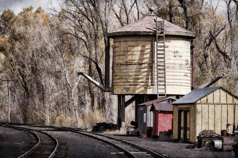 Vintage Train Yard I White Modern Wood Framed Art Print with Double Matting by Mahan, Kathy