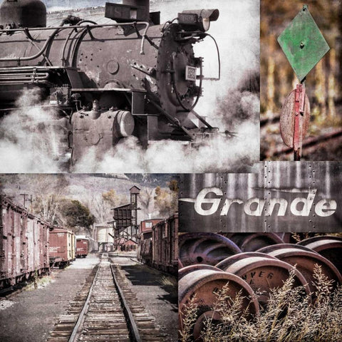 Historic Train Collage II Black Modern Wood Framed Art Print by Mahan, Kathy