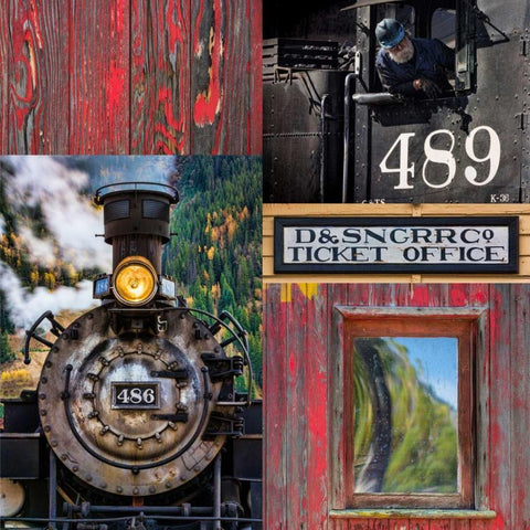 Historic Train Collage IV White Modern Wood Framed Art Print by Mahan, Kathy