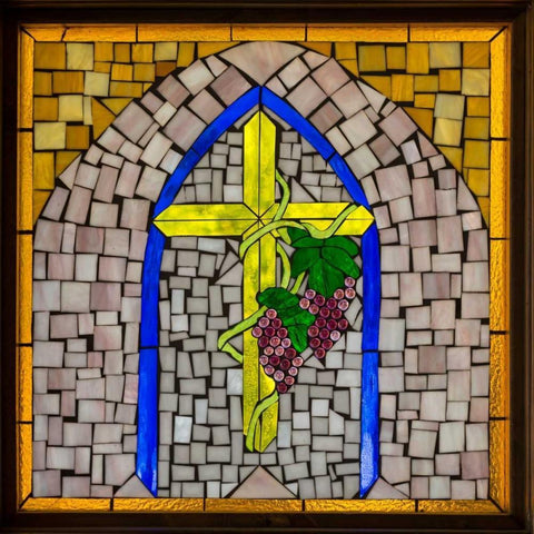 Stained Glass Cross I Black Ornate Wood Framed Art Print with Double Matting by Mahan, Kathy