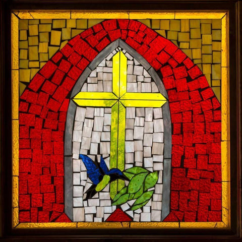 Stained Glass Cross II Black Modern Wood Framed Art Print with Double Matting by Mahan, Kathy