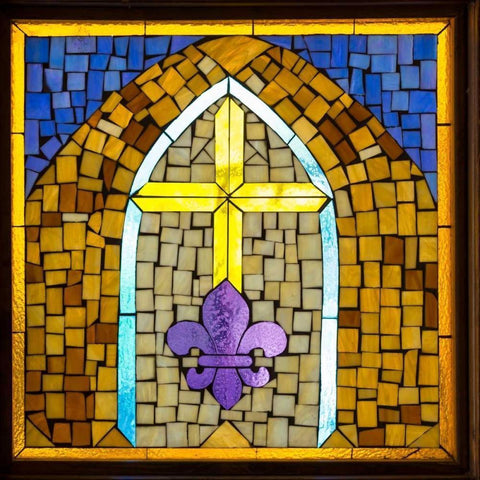 Stained Glass Cross III Gold Ornate Wood Framed Art Print with Double Matting by Mahan, Kathy