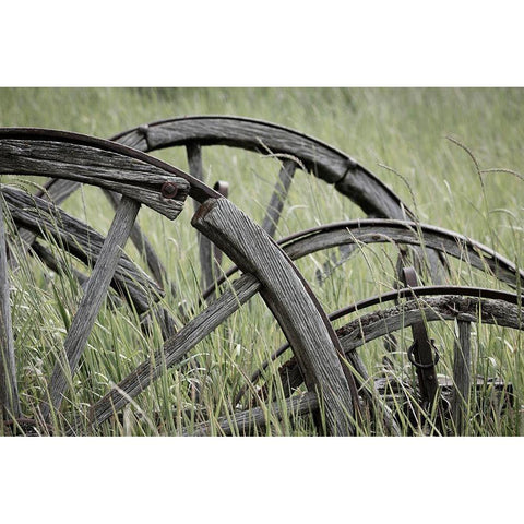 Old Wagon Wheels I White Modern Wood Framed Art Print by Mahan, Kathy