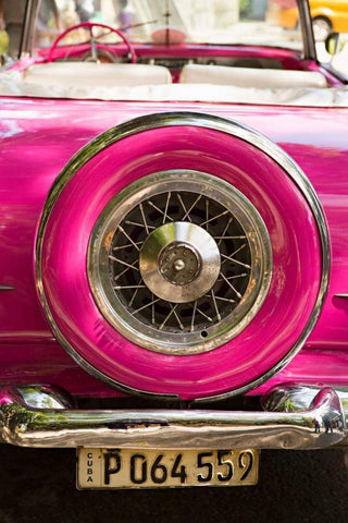 Pink Car in Cuba II White Modern Wood Framed Art Print with Double Matting by Millet, Karyn