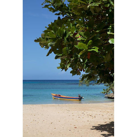 Beachside Jon Boat Black Modern Wood Framed Art Print by Millet, Karyn
