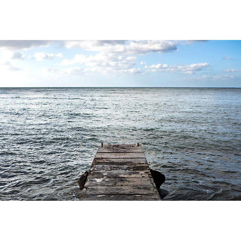 Pier Over The Rocky Sea White Modern Wood Framed Art Print by Millet, Karyn