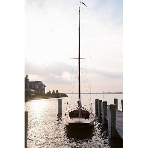 Along The Pier Black Modern Wood Framed Art Print with Double Matting by Millet, Karyn