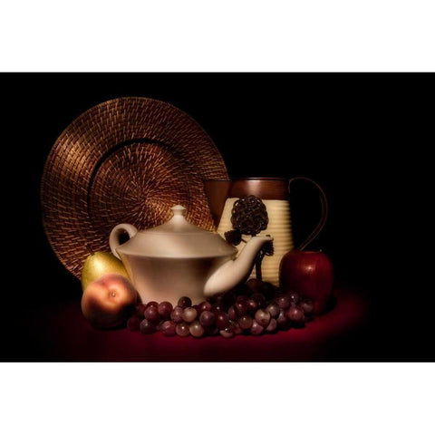 Teapot with Fruit Still Life Black Modern Wood Framed Art Print with Double Matting by McNemar, C. Thomas