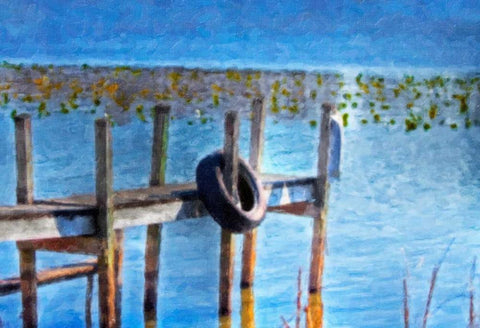 Boat Dock Pastel White Modern Wood Framed Art Print with Double Matting by McNemar, C. Thomas