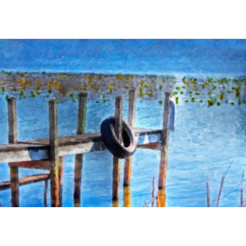Boat Dock Pastel Gold Ornate Wood Framed Art Print with Double Matting by McNemar, C. Thomas