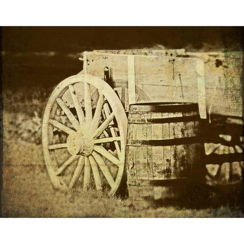 Rustic Wagon and Barrel White Modern Wood Framed Art Print by McNemar, C. Thomas