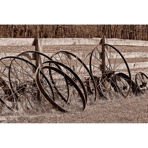 Antique Wagon Wheels I Black Modern Wood Framed Art Print with Double Matting by McNemar, C. Thomas