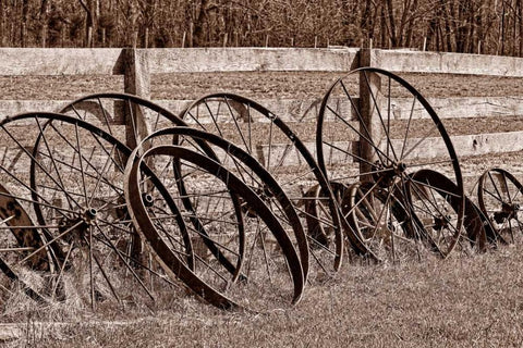 Antique Wagon Wheels I Black Ornate Wood Framed Art Print with Double Matting by McNemar, C. Thomas