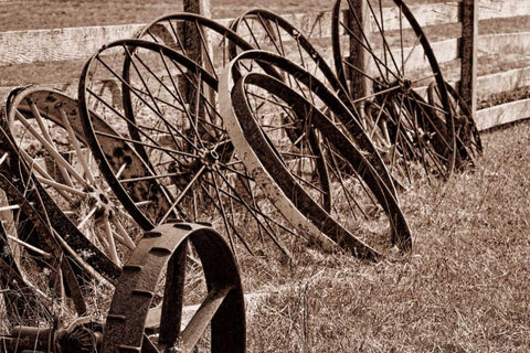 Antique Wagon Wheels II White Modern Wood Framed Art Print with Double Matting by McNemar, C. Thomas