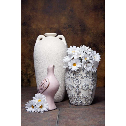 Vases with Daisies II White Modern Wood Framed Art Print by McNemar, C. Thomas