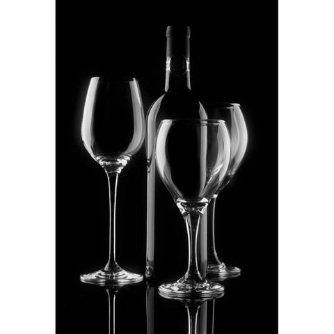 Wine Bottle and Glasses Black Modern Wood Framed Art Print with Double Matting by McNemar, C. Thomas