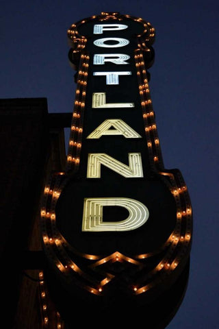 Portland Sign Black Ornate Wood Framed Art Print with Double Matting by Moore, Brian