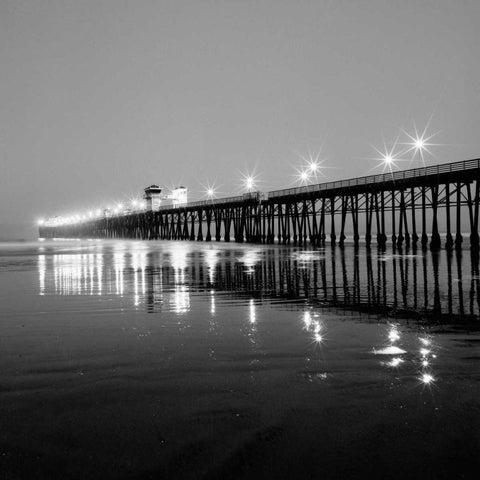 Pier Night I Black Modern Wood Framed Art Print with Double Matting by Peterson, Lee