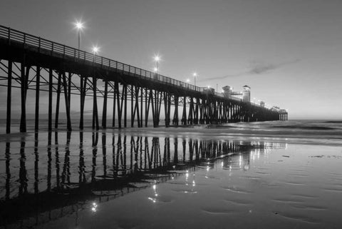 Pier Night II White Modern Wood Framed Art Print with Double Matting by Peterson, Lee