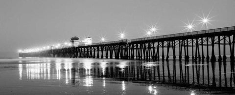 Pier Night Panorama I White Modern Wood Framed Art Print with Double Matting by Peterson, Lee