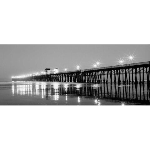 Pier Night Panorama I Black Modern Wood Framed Art Print with Double Matting by Peterson, Lee