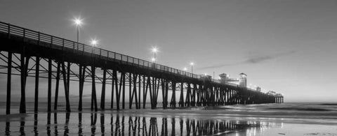 Pier Night Panorama II White Modern Wood Framed Art Print with Double Matting by Peterson, Lee