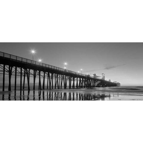 Pier Night Panorama II White Modern Wood Framed Art Print by Peterson, Lee