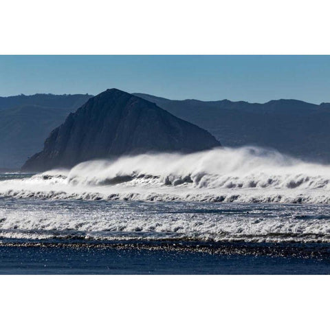 Morro Rock Waves Black Modern Wood Framed Art Print with Double Matting by Peterson, Lee