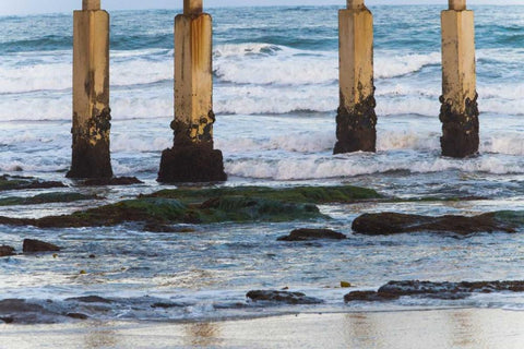 Ocean Beach Pier II White Modern Wood Framed Art Print with Double Matting by Peterson, Lee