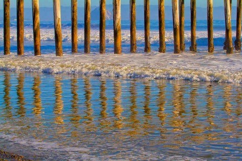 Pier Reflections I White Modern Wood Framed Art Print with Double Matting by Peterson, Lee