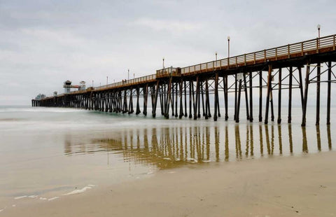 Oceanside Pier White Modern Wood Framed Art Print with Double Matting by Peterson, Lee