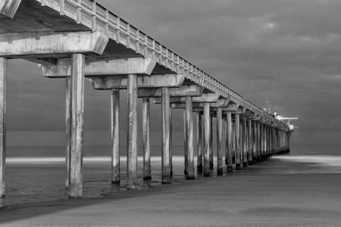 Scripps Pier BW I Black Ornate Wood Framed Art Print with Double Matting by Peterson, Lee