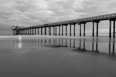 Scripps Pier BW II White Modern Wood Framed Art Print with Double Matting by Peterson, Lee