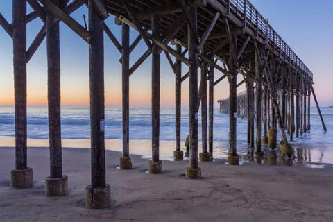 San Simeon Pier II White Modern Wood Framed Art Print with Double Matting by Peterson, Lee