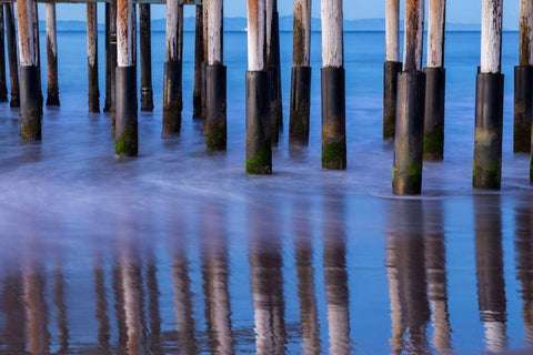 Ventura Pier Reflections II White Modern Wood Framed Art Print with Double Matting by Peterson, Lee