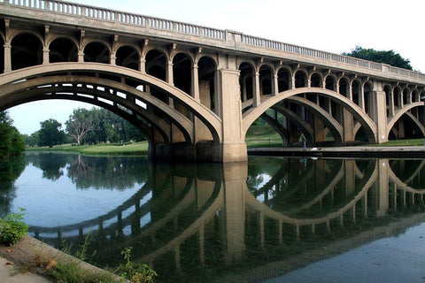 Bridge Reflections III Black Ornate Wood Framed Art Print with Double Matting by Putman, Tammy