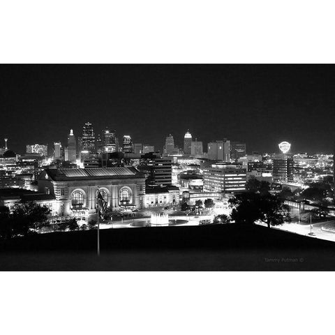 Kansas City at Night White Modern Wood Framed Art Print by Putman, Tammy