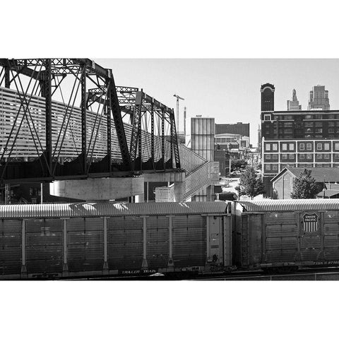 Bridge over the Train Black Modern Wood Framed Art Print with Double Matting by Putman, Tammy