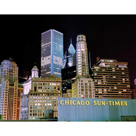 Chicago at Night I Gold Ornate Wood Framed Art Print with Double Matting by Stefko, Bob