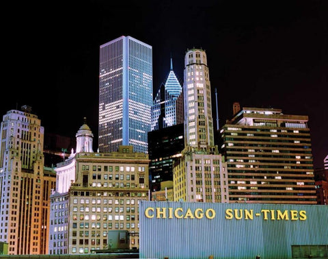 Chicago at Night I Black Ornate Wood Framed Art Print with Double Matting by Stefko, Bob